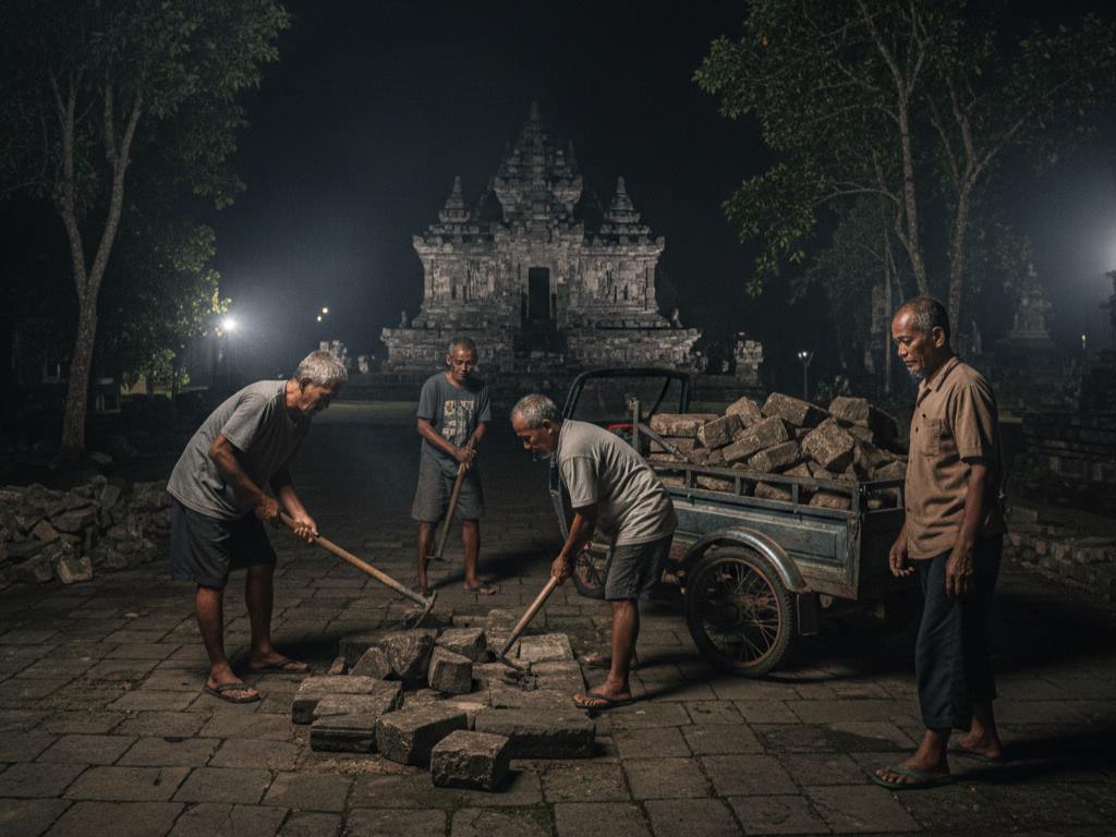 Miris, Warga Jarah Batu Lantai Situs Mejo Miring Blitar