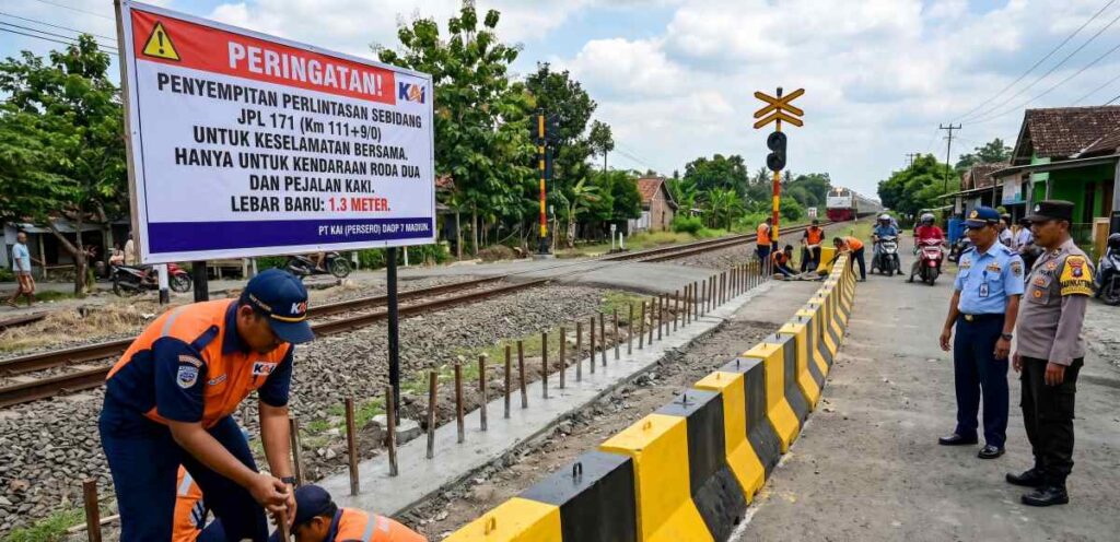Tekan Angka Kecelakaan, KAI Daop 7 Pasang Patok Baja di Perlintasan Blitar