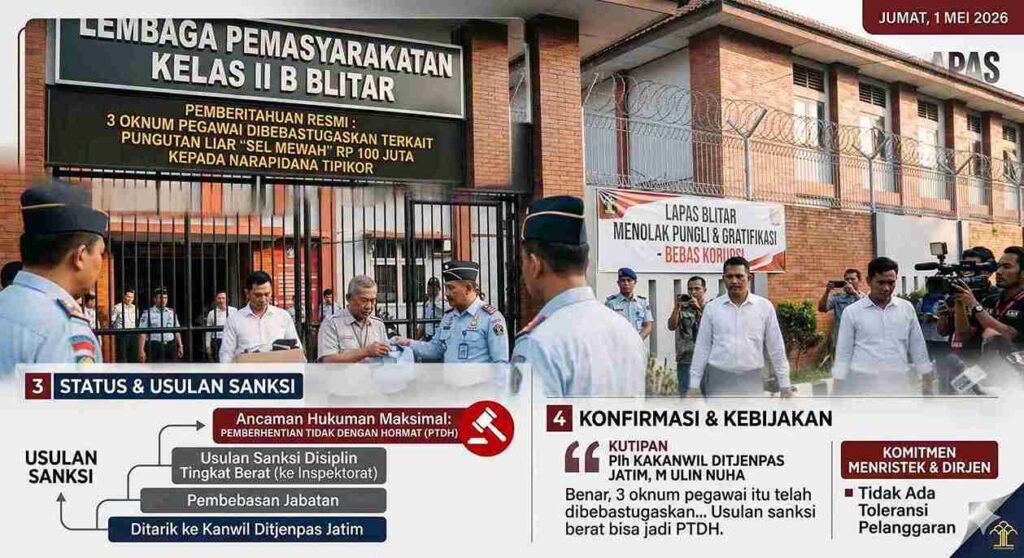 Skandal Sel Sultan Rp 100 Juta Terbongkar, 3 Pegawai Lapas Blitar Resmi Dicopot