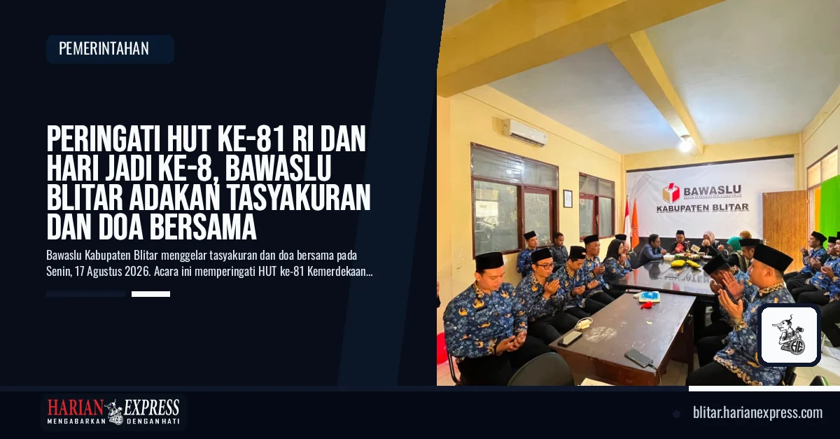 Peringati HUT Ke-81 RI dan Hari Jadi Ke-8, Bawaslu Blitar Adakan Tasyakuran dan Doa Bersama